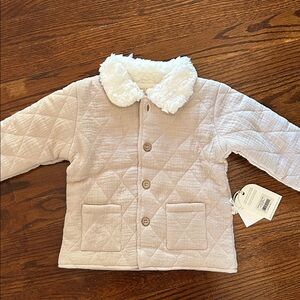 NWT Elegant Baby Quilted Jacket with Faux Fur Collar